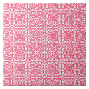 Carreau Damas médiéval Fleur-de-lis, corail rose & blanc