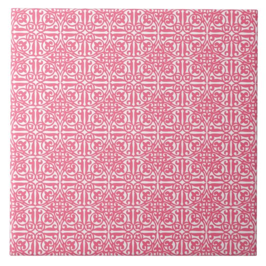 Carreau Damas médiéval Fleur-de-lis, corail rose & blanc (Devant)