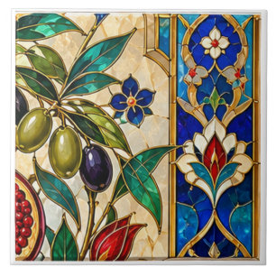 Carreau Damas & Ottoman Olive et Tulipe Vitrail