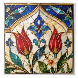 Carreau Damas & Tulipe Rouge Ottoman Vitrail