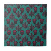 CARREAU DAMASK SKULL CHAUD ROSE SUR TURQUOISE (Devant)