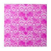 Carreau Damassé blanche fuchsia de dentelle de roses (Devant)