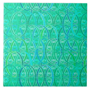 Carreau Damassé d'arabesque - Aqua et turquoise