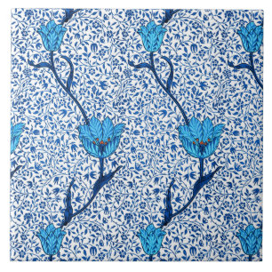 Carreau Damassé de tulipe de Nouveau d'art, bleu de cobalt