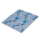 Carreau Damassé de tulipe de Nouveau d'art, bleu de cobalt (Côté)