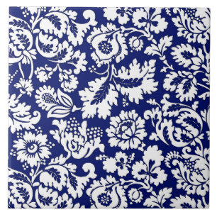 Carreau Damassé de William Morris, bleu de cobalt et blan