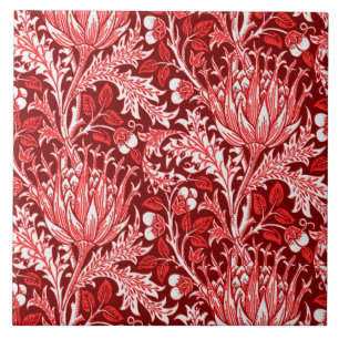 Carreau Damassé de William Morris, rouge foncé et blanc