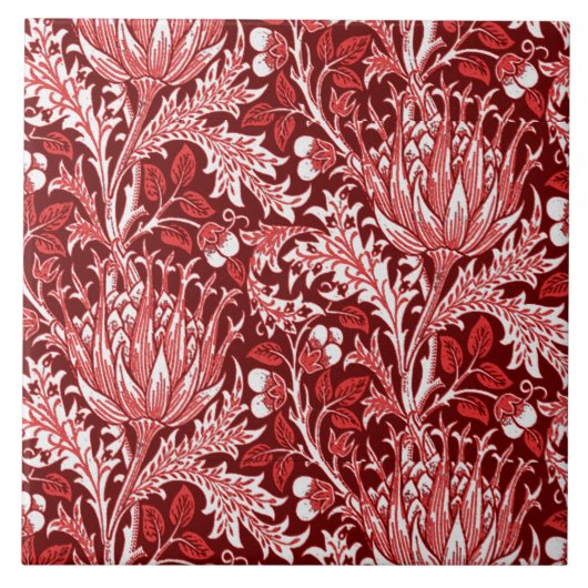Carreau Damassé de William Morris, rouge foncé et blanc (Devant)