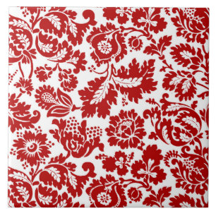 Carreau Damassé florale de William Morris, rouge-foncé e