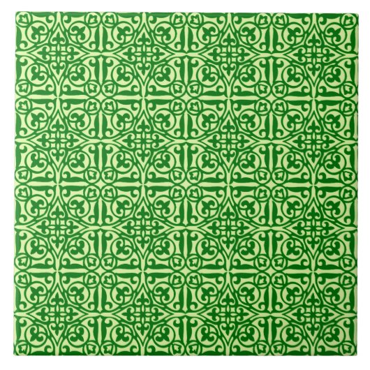Carreau Damassé médiéval fleur-de-lis, vert pin foncé (Devant)