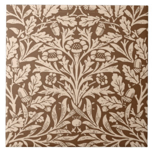 Carreau Damassé, Taupe et beige floraux de Nouveau d'art