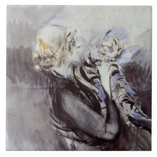 Carreau Dame au chat gris (par Giovanni Boldini) (Devant)
