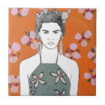 Carreau Dame aux fleurs roses - Orange<br><div class="desc">Lady II en fleurs roses de Melissa Wang. | 140355D</div>