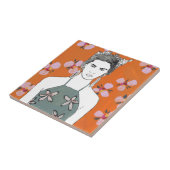 Carreau Dame aux fleurs roses - Orange (Côté)