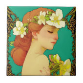 Carreau Dame celtique avec des fleurs dans ses cheveux (Devant)