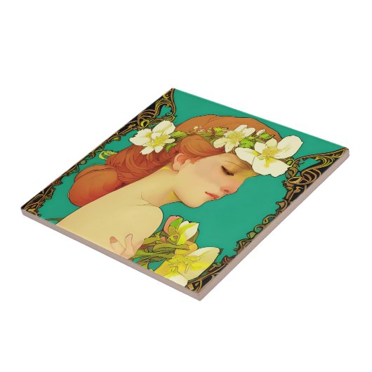 Carreau Dame celtique avec des fleurs dans ses cheveux (Côté)