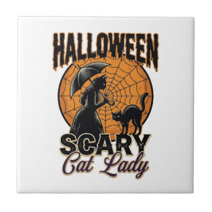 Carreau Dame de chat effrayante Halloween Sorcière Web Vin
