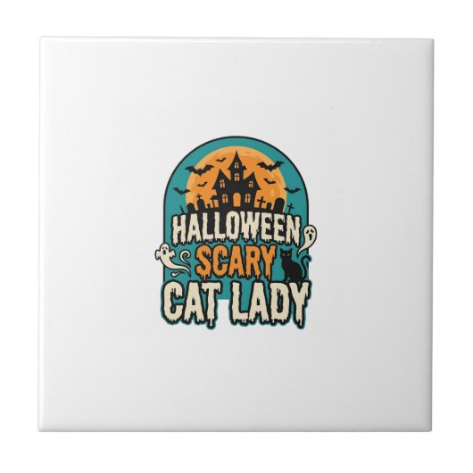 Carreau Dame de chat Halloween Épouvantable Maison hantée  (Devant)