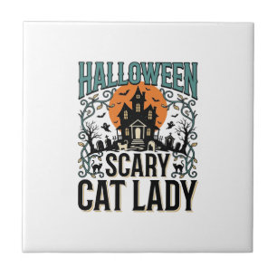 Carreau Dame de chat Halloween Maison hantée effrayante Vi
