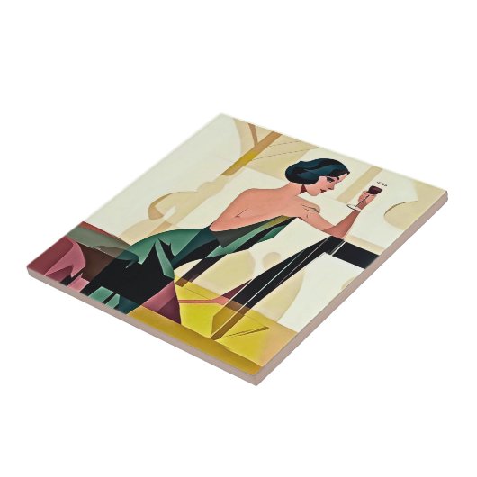 Carreau Dame déco dans l'art moderne vert (Côté)