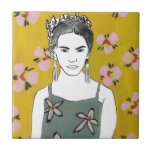 Carreau Dame en fleurs roses - Jaune<br><div class="desc">Pink Blossom Lady I par Melissa Wang. | 140354D</div>