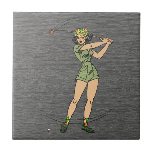 Carreau Dame golfeuse de bande dessinée rétro (Devant)