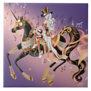 Carreau Dame Steampunk et Cheval Mécanique