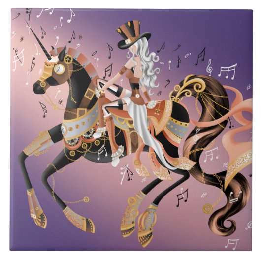 Carreau Dame Steampunk et Cheval Mécanique (Devant)
