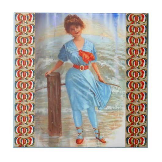 Carreau Dame victorienne des années 1890 sur la plage (Devant)