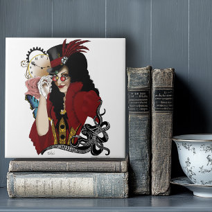 Carreau Dame victorienne rouge steampunk poulpe vintage