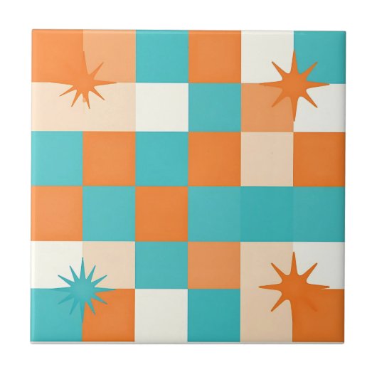 Carreau Damier en éclatement d'étoiles sarcelle orange Rét (Devant)