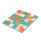 Carreau Damier en éclatement d'étoiles sarcelle orange Rét (Côté)