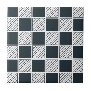 Carreau Damier Géométrique Bleu Marine Noir et Blanc 