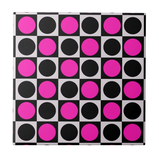 Carreau Damier Géométrique Rose Noir Cercles Points  (Devant)