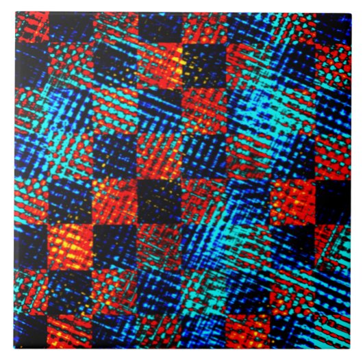 Carreau Damier orange, bleu, faux sale ou taché. (Devant)