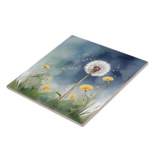 Carreau Dandelion coloré aquarelle Art (Côté)