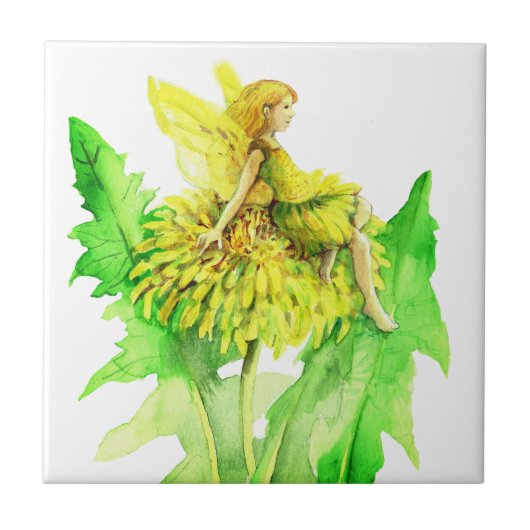 Carreau Dandelion Peinture d'aquarelle de fée (Devant)