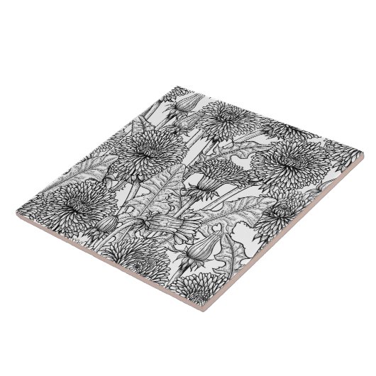 Carreau Dandelions, noir et blanc (Côté)