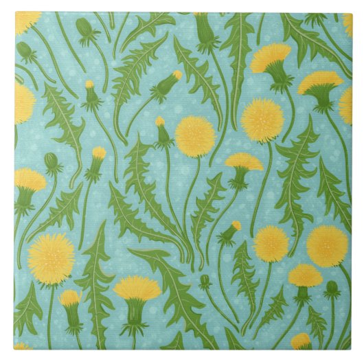 Carreau Dandelions, vert, jaune et bleu (Devant)