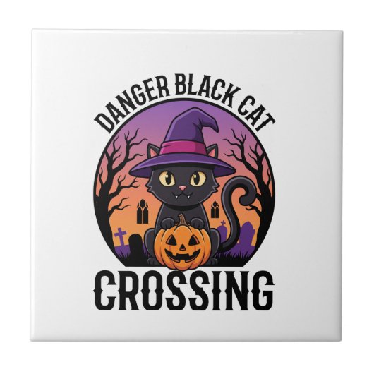 Carreau Danger Halloween Chat Noir Traverse (Devant)