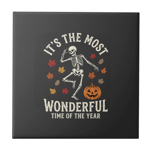 Carreau Danse de squelette de Halloween Citrouille Automne (Devant)