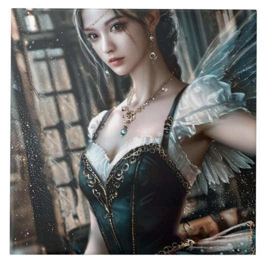 Carreau Danseur de ballet dans un TuTu Vert et des ailes d (Devant)