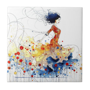 Carreau Danseuse de flamenco en mouvement multicolore flui