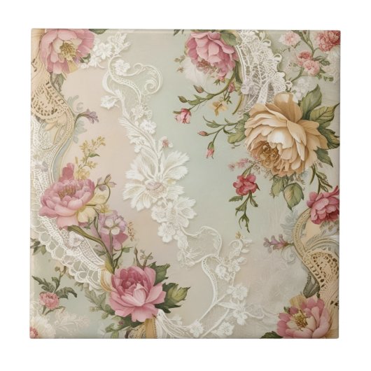Carreau Dantelles et Roses Vintage (Devant)