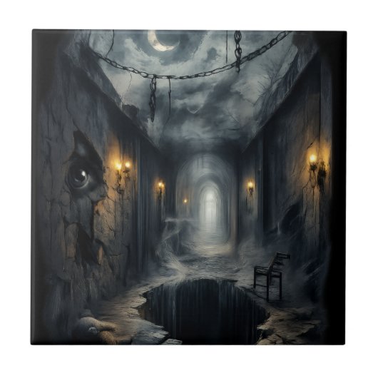 Carreau Dark Haunted fantasy Corridor with Moonlit Sky (Devant)