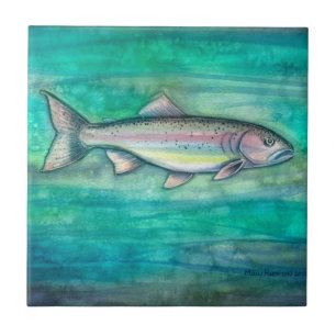 Carreau d'art aquarelle Truite arc-en-ciel faune