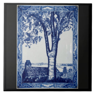 Carreau d'art en céramique bleu cobalt Farm Tree C