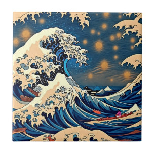 Carreau d'art en céramique Vague Japonaise Ciel Ét