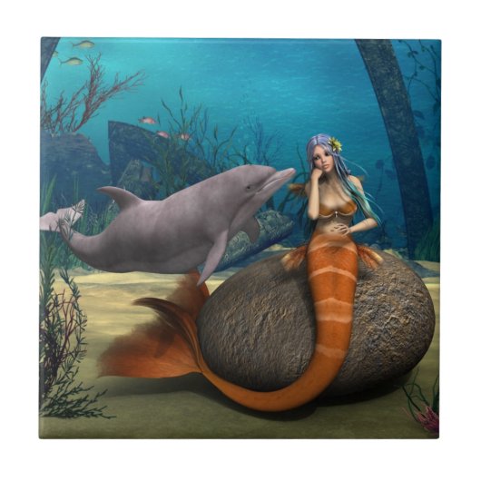 Carreau Dauphine sirène rêveuse Art fantastique sous-marin (Devant)