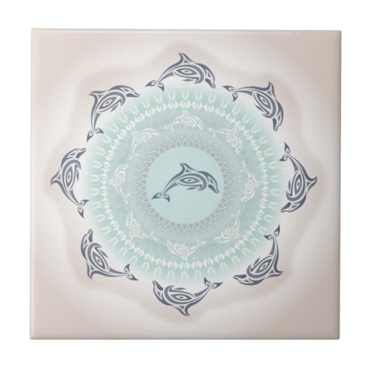 Carreau Dauphins Mandala Bleu Pâle Taupe (Devant)